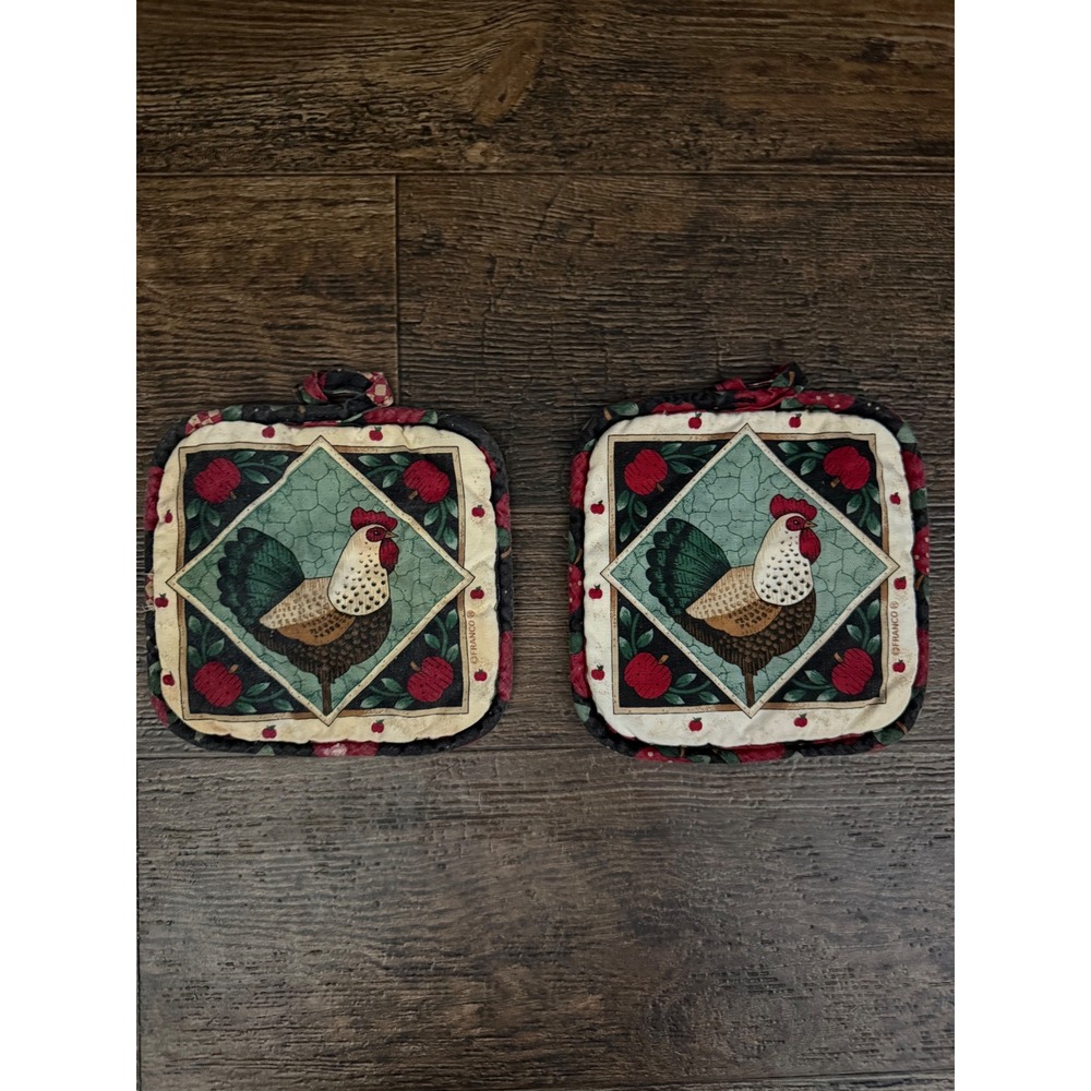 Franco Apple‎ Rooster Pot Holders Set of 2 Kitchen Decor Quilted Hot Pads